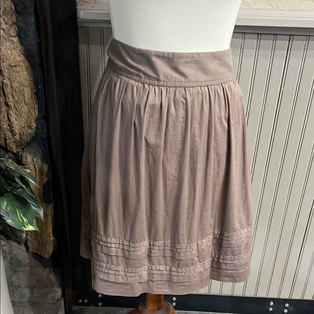 LOFT Brown Knee-Length Skater Skirt with Pleats